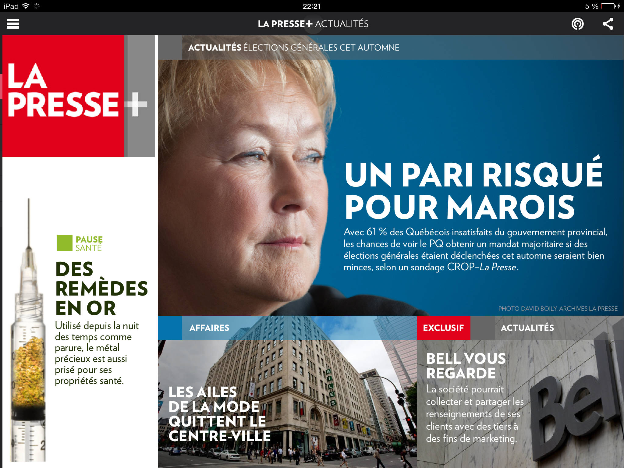 La Presse+, page d'accueil